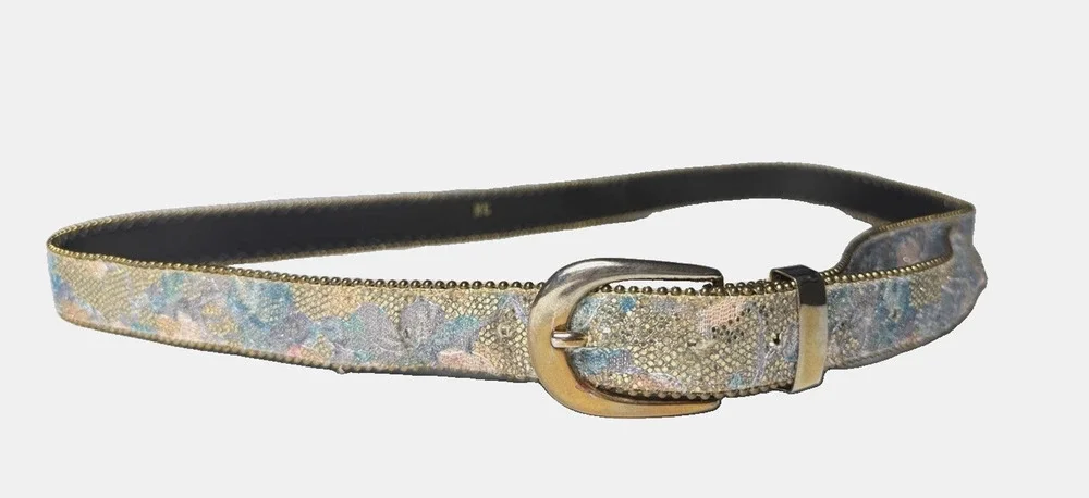 Vintage Womens Sparkle Statement Belt Size XL Blue Silver Pink Lace-Look 90s